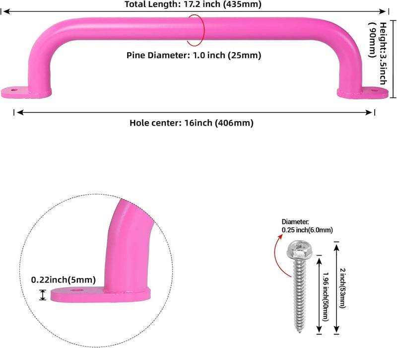 ES Pets 17 Inch 6 Pieces Pink Metal Safety Handles for Playground Equipment - Swing Set Attachment Grab Handle, Playset Accessories Hand Grips, Indoor Kids Monkey Bars for Ceiling - Image 3
